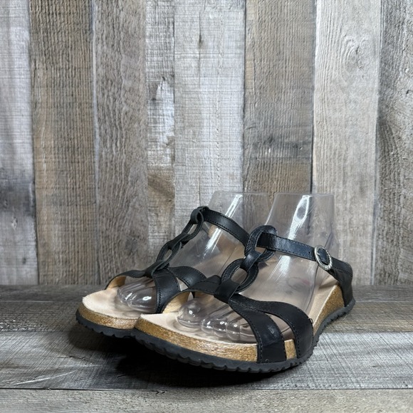 Womens Haflinger Black Leather Casual Comfort Slip On Sandals Slides Size EU 40 - Picture 2 of 9